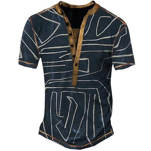 

Men's Henley Shirt Tee T shirt Tee 3D Print Graphic Abstract Plus Size Henley Daily Sports Button-Down Print Short Sleeve Tops Designer Basic Casual Big and Tall Navy Blue / Summer