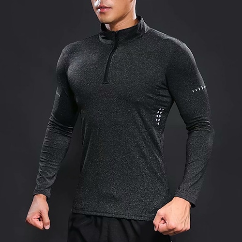 

Men's Workout Shirt Running Shirt Half Zip Long Sleeve Top Athletic Winter Spandex Breathable Quick Dry Moisture Wicking Gym Workout Running Active Training Sportswear Activewear Solid Colored Dark