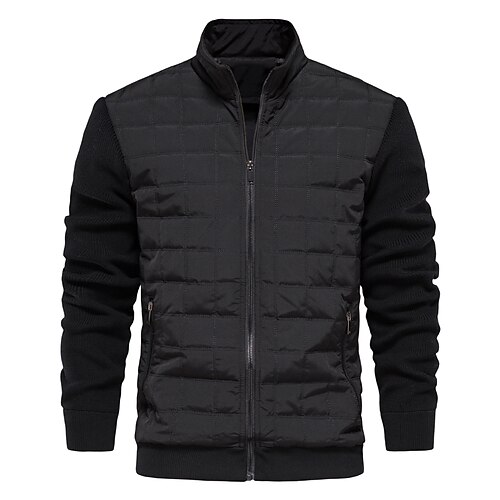 

Men's Winter Jacket Winter Coat Casual Jacket Warm Casual Daily Zipper Stand Collar Casual Daily Jacket Outerwear Solid Color Knit Black Light Green