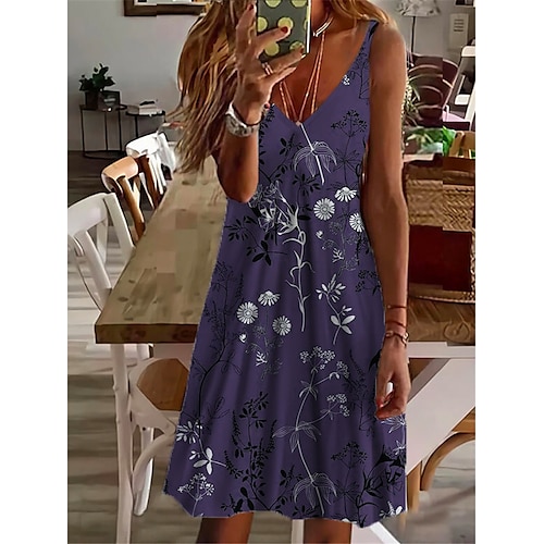 

Women's Casual Dress A Line Dress Knee Length Dress Green Blue Purple Dark Green Sleeveless Floral Print Spring Summer Spaghetti Strap Casual 2022 S M L XL 2XL 3XL 4XL 5XL