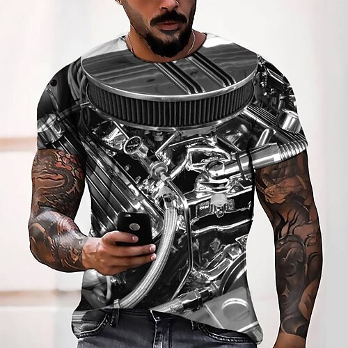 

Men's T shirt Tee Tee Graphic Round Neck Gray Short Sleeve 3D Print Casual Daily 3D Print Tops Fashion Cool Designer Comfortable / Summer / Summer