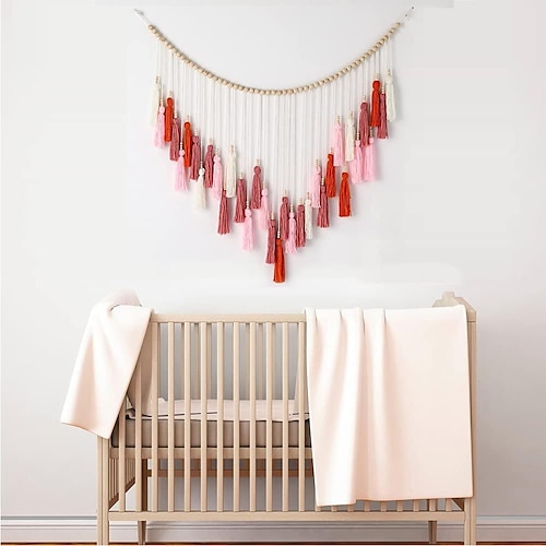 

Boho Hand Woven Macrame Wall Tapestry Bohemian Boho Art Decor Hanging Wedding Backdrop Home Bedroom Living Room Decoration Nordic Handmade Tassel Cotton