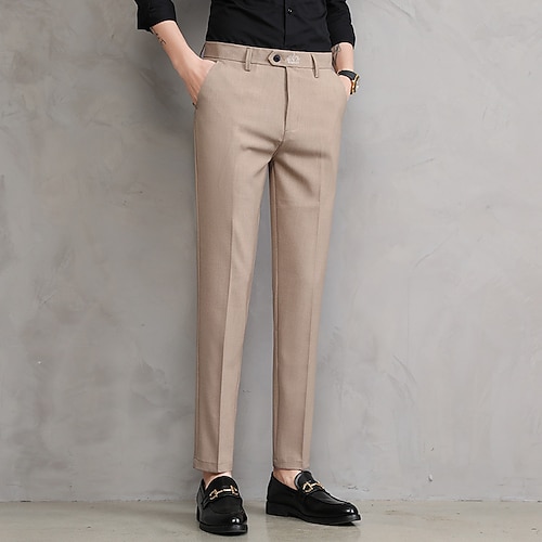 

Men's Dress Pants Ankle-Length Micro-elastic Regular Fit Solid Color Khaki Gray Black 2022 / Cotton Blend