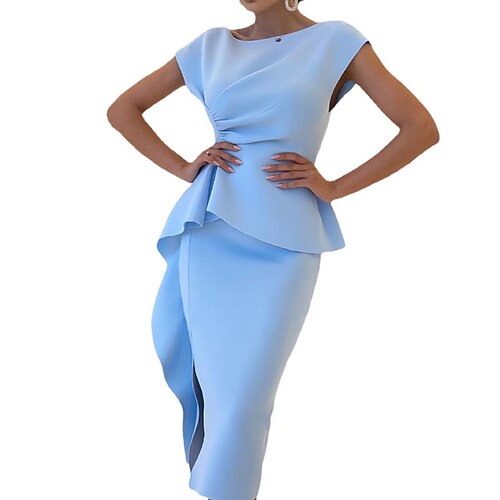 

Women's Bodycon Party Dress Knee Length Dress Blue Sleeveless Pure Color Ruched Ruffle Fall Winter Round Neck Party Stylish Party 2022 S M L XL