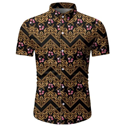

Men's Shirt 3D Print Floral Geometry Turndown Street Casual Button-Down Print Short Sleeves Tops Designer Casual Vintage Retro Yellow / Summer