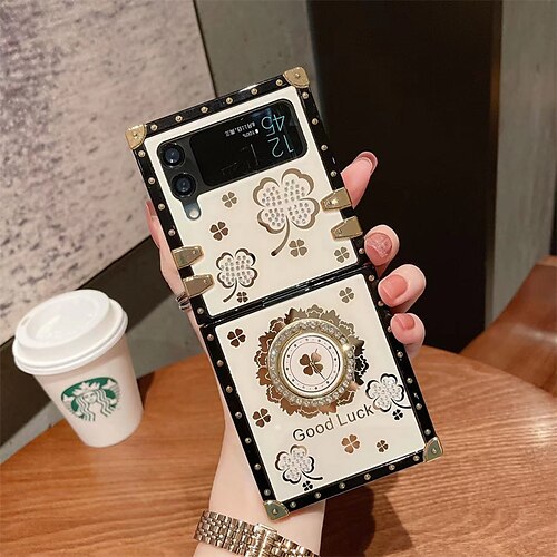 

telefon Etui Til Samsung Galaxy Bakdeksel Flip Case Z Flip 4 Z Flip 3 Bærbar Rhinstein Koffert med ring Grafisk Ensfarget Glitter PC Metall