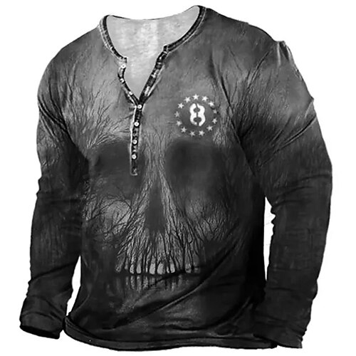 

Men's T shirt Tee Henley Shirt Tee Graphic Ghost Henley Black Long Sleeve 3D Print Plus Size Outdoor Daily Button-Down Print Tops Basic Designer Classic Comfortable / Sports