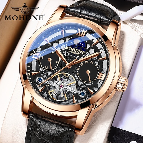

MOHDNE Mechanical Watch for Men Analog Automatic self-winding Stylish Stylish Formal Style Waterproof Calendar Noctilucent Alloy Leather Fashion