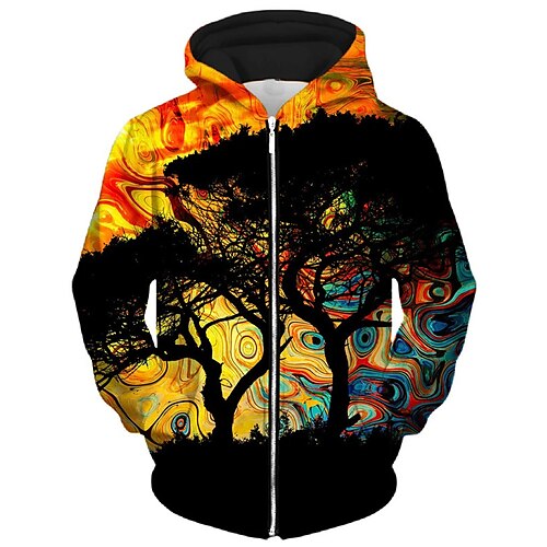 

Men's Unisex Full Zip Hoodie Jacket Orange Hooded Tree Graphic Prints Zipper Print Sports & Outdoor Daily Sports 3D Print Basic Streetwear Casual Spring & Fall Clothing Apparel Hoodies Sweatshirts