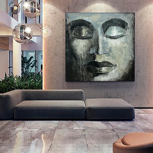 

Handmade Oil Painting Canvas Wall Art Decoration Modern Asian Religious Buddha Head for Home Decor Rolled Frameless Unstretched Painting