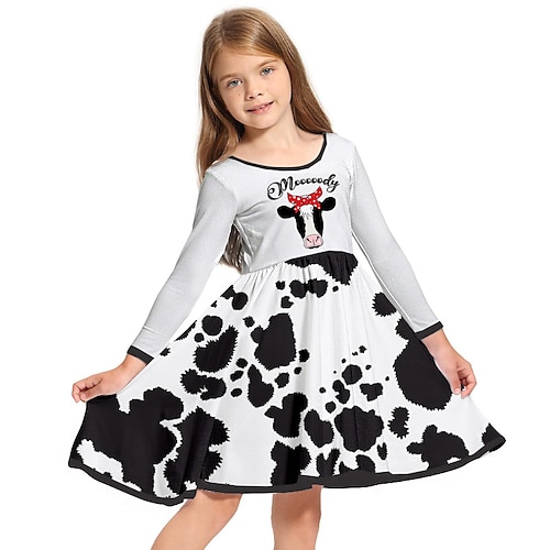 

Kids Little Girls' Dress Letter Animal A Line Dress Daily Holiday Vacation Print White Above Knee Long Sleeve Casual Cute Sweet Dresses Fall Winter Regular Fit 3-10 Years