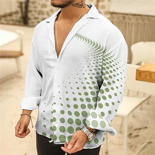 

Men's Shirt 3D Print Circle Turndown Street Casual Button-Down Print Long Sleeve Tops Designer Casual Fashion Breathable Green