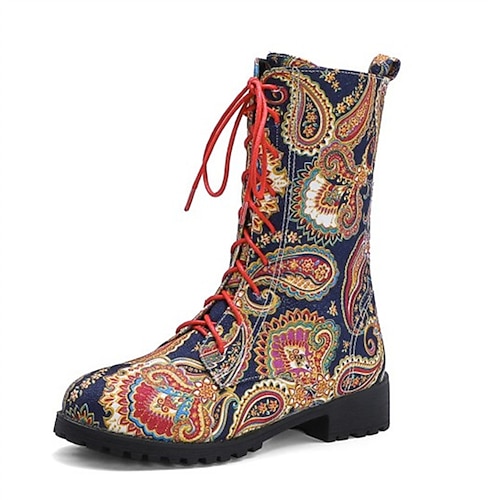 

Women's Boots Daily Combat Boots Lace Up Boots Booties Ankle Boots Winter Lace-up Chunky Heel Round Toe Casual Synthetics Lace-up Animal Patterned Black Yellow Blue