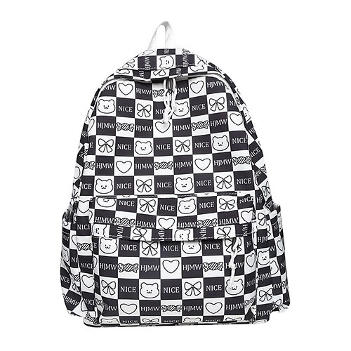 

School Backpack Bookbag Cartoon Kawii Lattice for Student Girls Water Resistant Wear-Resistant Breathable Nylon School Bag Back Pack Satchel 21 inch