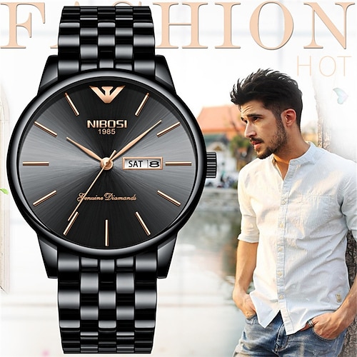 

NIBOSI Mens Watches Top Brand Luxury Business Quartz Gold Watch Men Full Steel Fashion Waterproof Relogio Masculino 2332