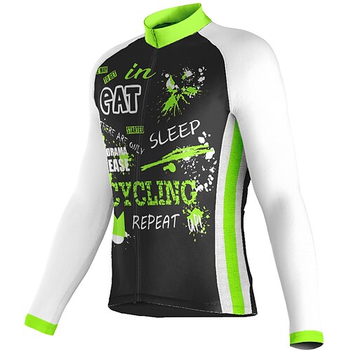 

21Grams Men's Cycling Jersey Long Sleeve Bike Top with 3 Rear Pockets Mountain Bike MTB Road Bike Cycling Breathable Quick Dry Moisture Wicking Reflective Strips Green Graphic Polyester Spandex Sports