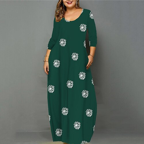 

Women's Plus Size Casual Dress Floral U Neck Print Long Sleeve Fall Winter Casual Vintage Maxi long Dress Causal Daily Dress / 3D Print