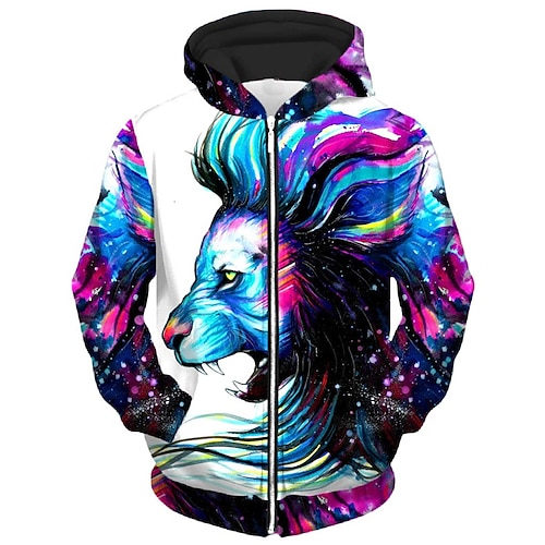 

Men's Unisex Full Zip Hoodie Jacket Blue Hooded Animal Graphic Prints Zipper Print Sports & Outdoor Daily Sports 3D Print Basic Streetwear Casual Spring & Fall Clothing Apparel Hoodies Sweatshirts