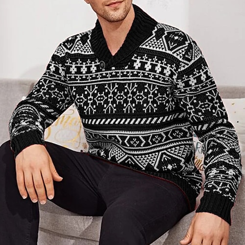 

Men's Pullover Sweater Jumper Ribbed Knit Knitted Argyle V Neck Vintage Style Christmas Casual Daily Holiday Fall Winter Black Gray M L XL / Long Sleeve / Long Sleeve / Weekend