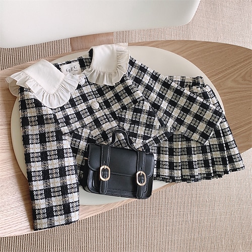 

2 Pièces Ensemble de Vêtements Tenues Enfants Fille Plaid manche longue Set Ecole Mode Style BCBG Automne Printemps 2-8 ans Noir