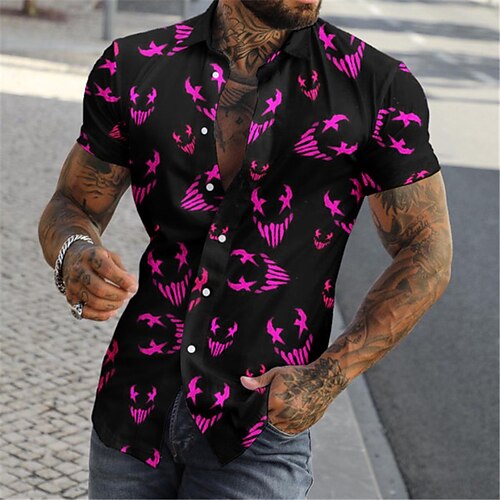 

Men's Shirt 3D Print Graphic Patterned Turndown Street Casual Button-Down Print Short Sleeves Tops Designer Casual Fashion Breathable Purple / Summer