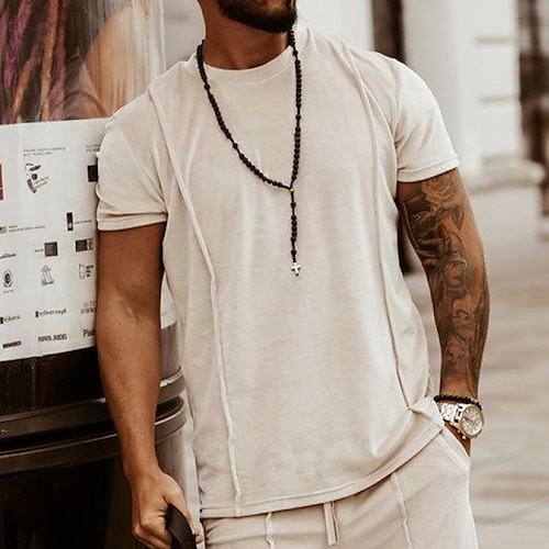 

Men's T shirt Tee Solid Color Round Neck White Short Sleeve Street Daily Tops Casual Comfortable / Summer / Spring / Summer