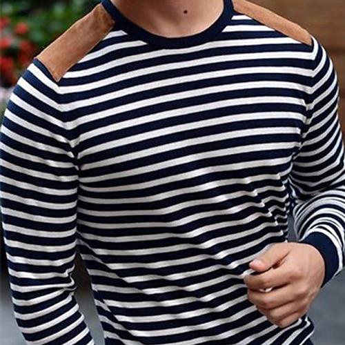 

Men's T shirt Tee Striped Round Neck Black Long Sleeve Street Daily Tops Casual Comfortable / Spring / Fall
