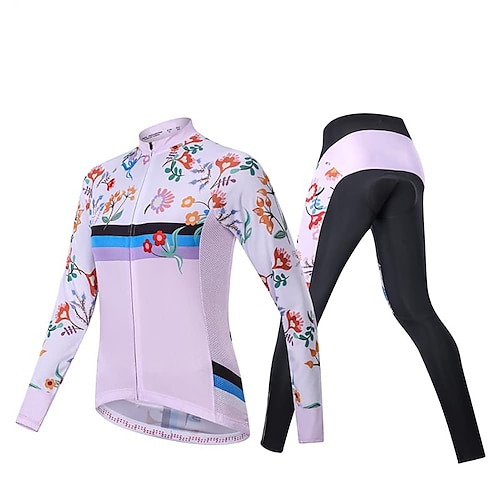 

21Grams Women's Cycling Jersey with Tights Long Sleeve Mountain Bike MTB Road Bike Cycling White Floral Botanical Bike Clothing Suit 3D Pad Breathable Quick Dry Moisture Wicking Back Pocket Polyester