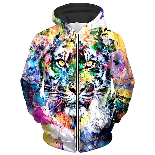 

Herren Unisex Kapuzenshirt mit durchgehendem Reißverschluss Jacke Blau Mit Kapuze Tiger Grafik-Drucke Zip Bedruckt Sport Natur Täglich Sport 3D-Druck Basic Strassenmode Casual Frühling Herbst