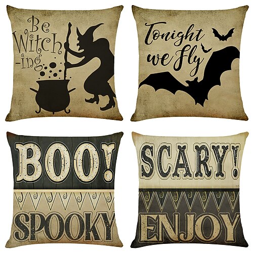 

Halloween Double Side Cushion Cover 4PC Soft Decorative Square Throw Pillow Cover Cushion Case Pillowcase for Bedroom Livingroom Superior Quality Machine Washable Indoor Cushion for Sofa Couch Bed Chair Pumpkin Bat