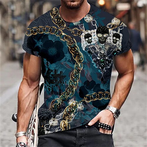 

Men's Unisex T shirt Tee Skull Graphic Prints Crew Neck Blue Short Sleeve 3D Print Outdoor Street Print Tops Sports Designer Casual Big and Tall / Summer / Summer