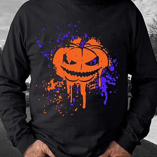 

Men's Sweatshirt Pullover Graphic Pumpkin Print Halloween Daily Holiday Going out Hot Stamping Casual Streetwear Hoodies Sweatshirts White Black Blue
