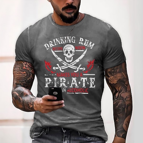 

Men's T shirt Tee Graphic Skull Crew Neck Army Green Dark Gray Navy Blue Black 3D Print Outdoor Daily Short Sleeve Print Clothing Apparel Basic Casual Classic Big and Tall / Summer / Summer / Sports