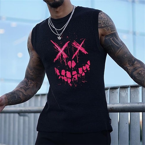 

Men's T shirt Tee Graphic Skull Crew Neck Black Street Casual Sleeveless Print Clothing Apparel Fashion Classic Comfortable Big and Tall / Summer / Summer / Sports