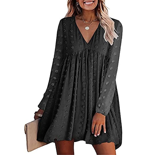 

Mulheres Vestido casual Tiered Dress Minivestido Preto Amarelo Vinho Manga Longa Côr Sólida Franzido Verão Primavera Decote V à moda Roupa de inverno Vestido de outono Ajuste Largo 2023 S M L XL XXL