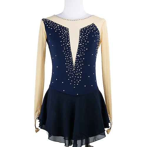 

Figure Skating Dress Women's Girls' Ice Skating Dress Rosy Pink Sky Blue Dark Navy Thumbhole High Elasticity Training Competition Skating Wear Crystal / Rhinestone Long Sleeve Ice Skating Figure