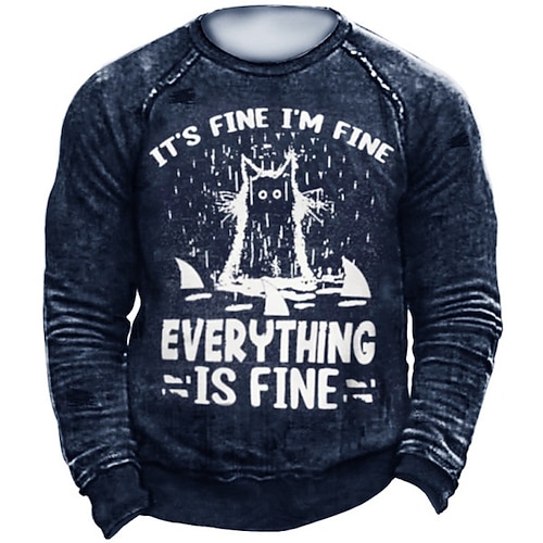 

Men's Unisex Sweatshirt Pullover Cat Graphic Prints Letter Patchwork Print Daily Sports Holiday 3D Print Designer Casual Hoodies Sweatshirts Navy Blue