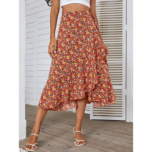 

Women's Fashion Skirts Daily Graphic Patterned Print Wine Navy Blue S M L
