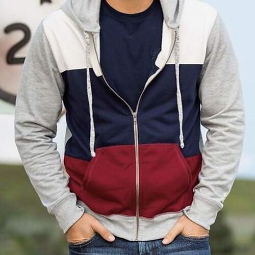 

Men's Full Zip Hoodie Jacket Color Block Zipper Pocket Sports Outdoor Daily Sports Basic Casual Hoodies Sweatshirts Wine
