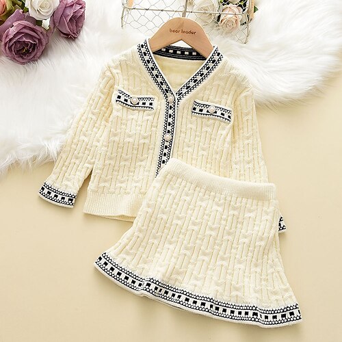 

2 Pieces Kids Girls' SkirtSet Clothing Set Outfit Solid Color Long Sleeve Set Party Fashion Daily Winter Fall 2-6 Years Blue Pink White