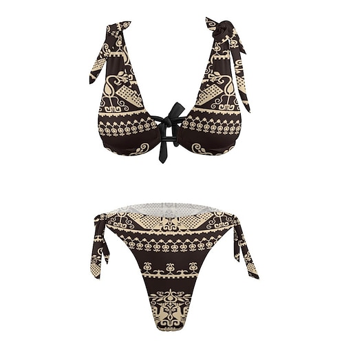 

Women's Swimwear Bikini 2 Piece Normal Swimsuit Halter Open Back Printing Geometric Flower Yellow Halter V Wire Bathing Suits Sexy Fashion Sexy / New