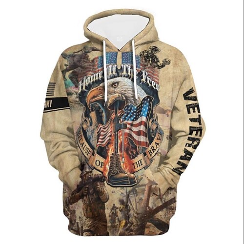 

Men's Unisex Hoodie Pullover Hoodie Sweatshirt Khaki Hooded Graphic Prints Eagle National Flag Print Daily Sports 3D Print Streetwear Designer Casual Spring & Fall Clothing Apparel Hoodies