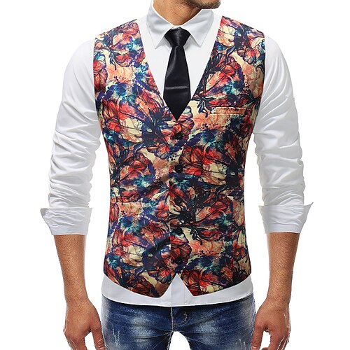 

Men's Coat Breathable Office Single Breasted Color Gradient 3D Printed Graphic V Neck Stylish Jacket Outerwear Sleeveless Pocket Fall