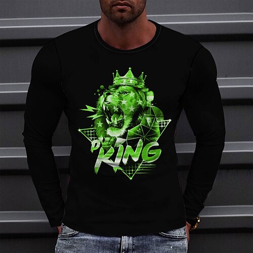 

Men's T shirt Tee Tee Graphic Round Neck Green Blue Gray Purple Yellow Long Sleeve 3D Print Casual Daily Print Tops Fashion Designer Comfortable Big and Tall