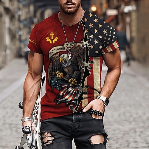 

Men's Unisex T shirt Tee Graphic Prints Eagle National Flag Crew Neck Red 3D Print Outdoor Street Short Sleeve Print Clothing Apparel Sports Designer Casual Big and Tall / Summer / Summer