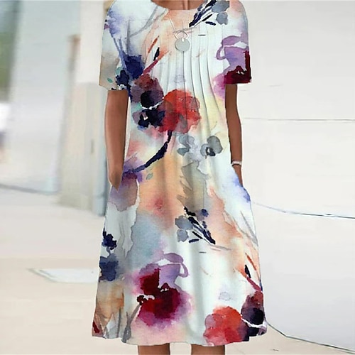 

Women's Casual Dress Shift Dress Knee Length Dress Rainbow Short Sleeve Color Gradient Pocket Print Spring Summer Crew Neck Casual Vacation 2022 S M L XL XXL 3XL