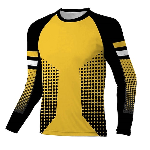 

21Grams Men's Downhill Jersey Long Sleeve Black Yellow Polka Dot Bike Breathable Quick Dry Polyester Spandex Sports Polka Dot Clothing Apparel / Stretchy