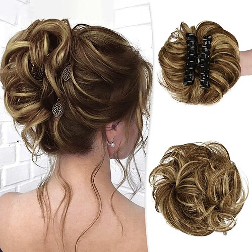 

Krallenclip Messy Bun Haarteil 100% Echthaar Brötchen wellig lockig Chignon Haarknoten Erweiterungen zerzauste Hochsteckfrisur Haarknoten Krallenclip Pferdeschwanz Haarteile Haargummi mit Clip für