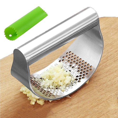 

304 Stainless Steel Garlic Press Manual Curved Grinding Chopper With Silicone Garlic Peeler Multi-function Vegetable Cooking Crusher Kitchen Gadgets Utensil