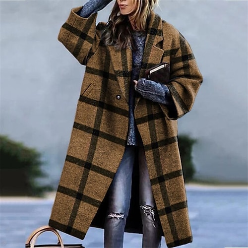 

Women's Winter Coat Warm Breathable Outdoor Daily Wear Vacation Going out Button Pocket Print Single Breasted Turndown Formal Comfortable Street Style Solid Color Loose Fit Outerwear Long Sleeve